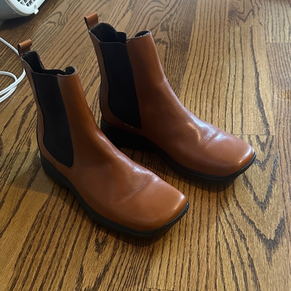Shoes - Coach Tan Leather Chelsea Boots with Black Elastic Panels